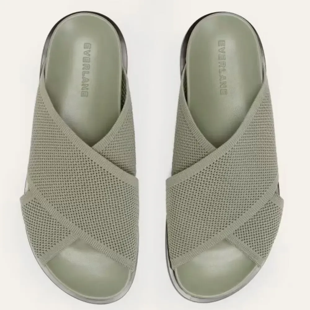 EVERLANE The ReKnit City Flatform Sandal Seagrass Green Crossover Strap 5 NEW - Picture 2 of 12